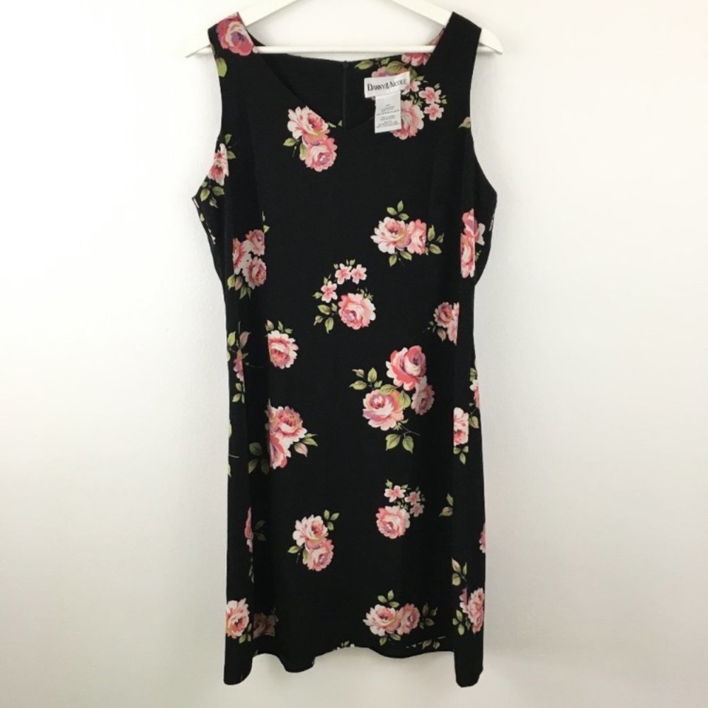 Danny & Nicole black sleeveless dress with Floral Print 14 Petite